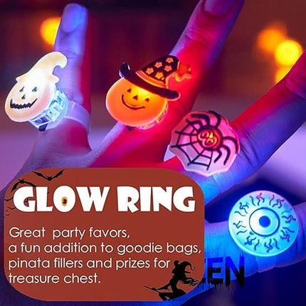 Glowing Halloween Rings – 50Pcs Pumpkin, Skull & Ghost LED