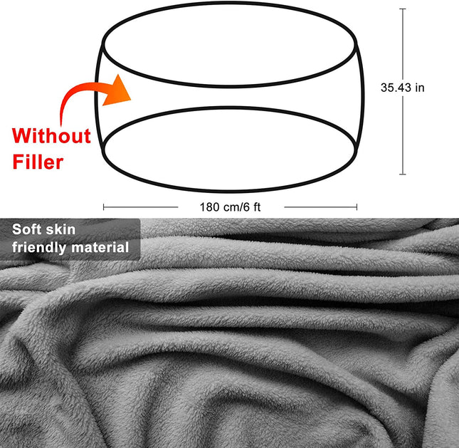 Bean Bag Chair Cover - Soft Fluffy PV Velvet, 6Ft Light Grey, for Living Room Furniture, Not a Full Cushion