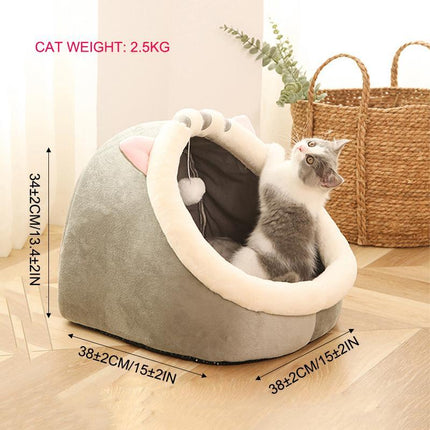 Cartoon Animal Cat Bed – Warm Fleece Cave for Pets