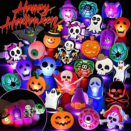 Glowing Halloween Rings – 50Pcs Pumpkin, Skull & Ghost LED