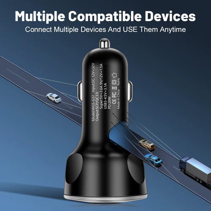 250W Car Charger – 4 USB PD & Type-C Fast Charging Adapter (QC 3.0)