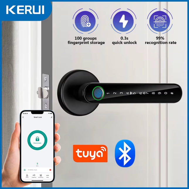 KERUI Smart Fingerprint Door Lock – Tuya App, Password & Key Access