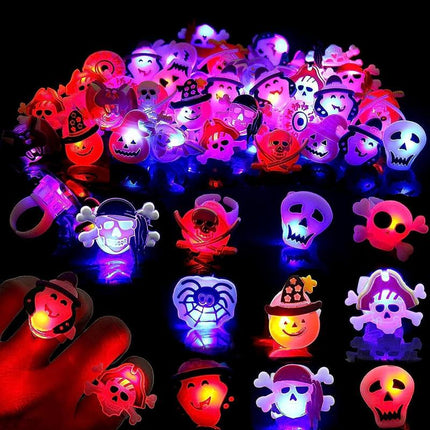 Glowing Halloween Rings – 50Pcs Pumpkin, Skull & Ghost LED