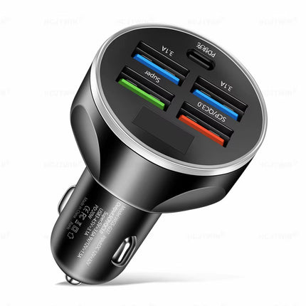 250W Car Charger – 4 USB PD & Type-C Fast Charging Adapter (QC 3.0)