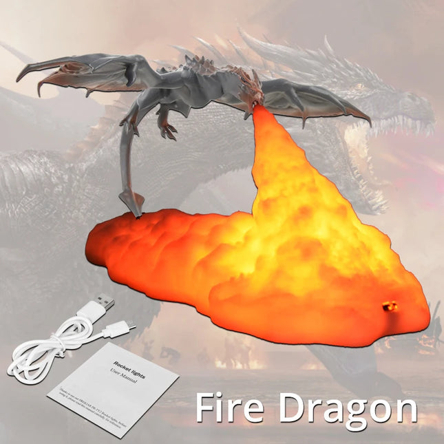 3D Dragon LED Lamp – Fire & Ice Rechargeable Room Decor