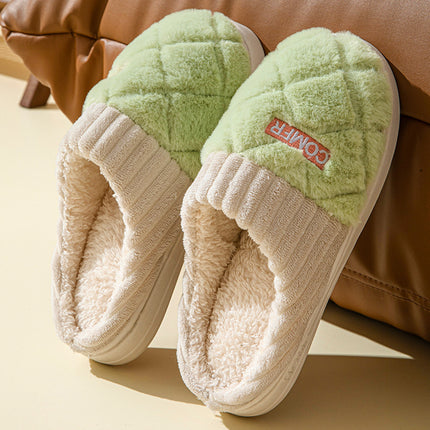 Solid Rhombic Plush Home Slippers – Winter Warm & Non-Slip