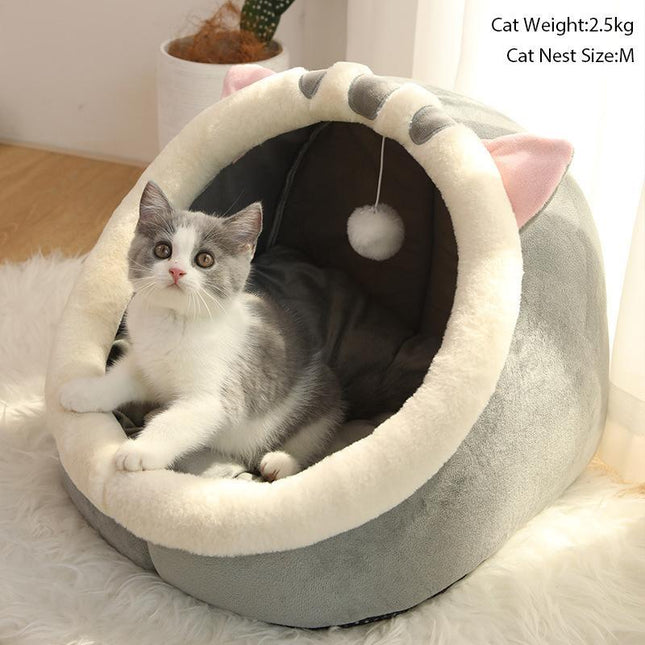 Cartoon Animal Cat Bed – Warm Fleece Cave for Pets
