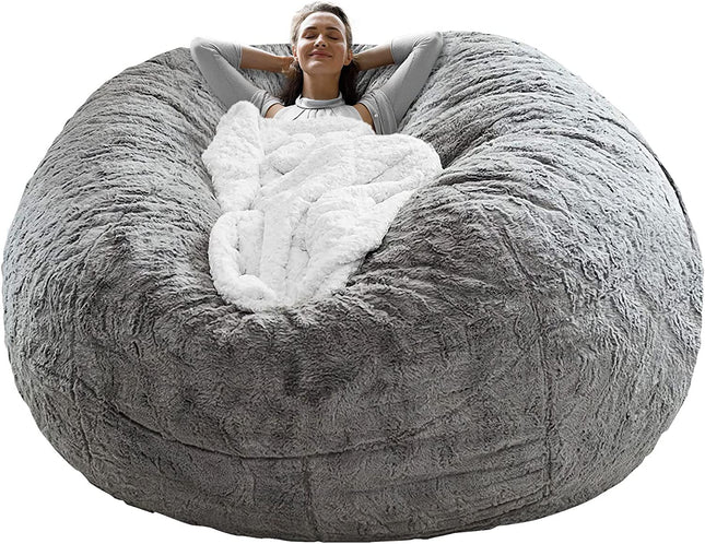 Bean Bag Chair Cover - Soft Fluffy PV Velvet, 6Ft Light Grey, for Living Room Furniture, Not a Full Cushion