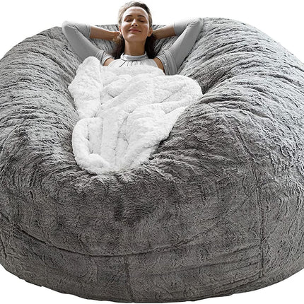 Bean Bag Chair Cover - Soft Fluffy PV Velvet, 6Ft Light Grey, for Living Room Furniture, Not a Full Cushion