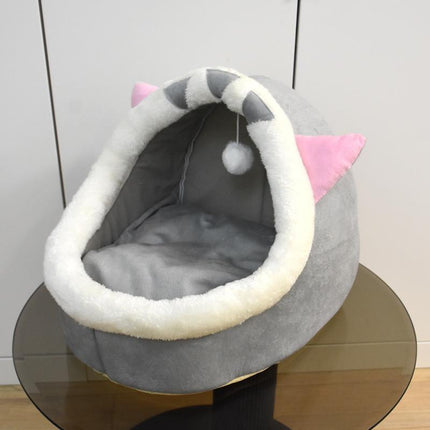 Cartoon Animal Cat Bed – Warm Fleece Cave for Pets