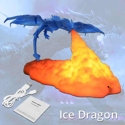 3D Dragon LED Lamp – Fire & Ice Rechargeable Room Decor